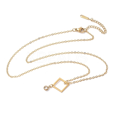 304 Stainless Steel Crystal Rhinestone Geometric Pendant Cable Chain Necklaces NJEW-Z073-01G-03-1