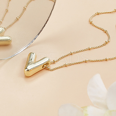 1pc Brass Chain with Alloy Letter Pendants Necklaces NJEW-LP0001-41V-G-1