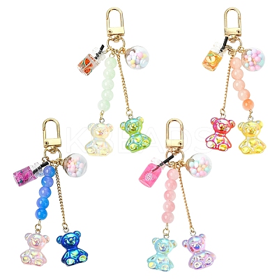 Bear Resin & Glass Pendant Decoration HJEW-YW00063-01-1