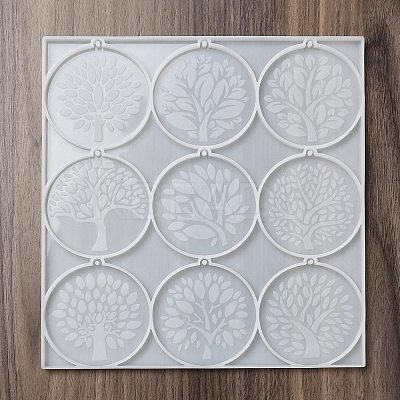 Flat Round with Tree of Life Pendant Silicone Molds DIY-L071-04-1