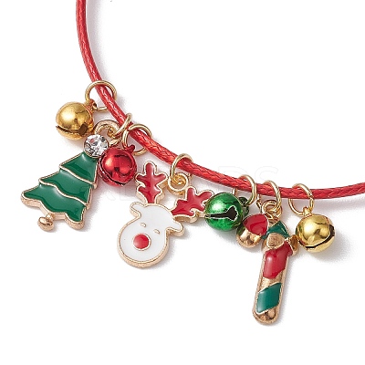 Christmas Tree & Candy Cane & Deer Alloy Enamel Charm Bracelets BJEW-JB10836-01-1