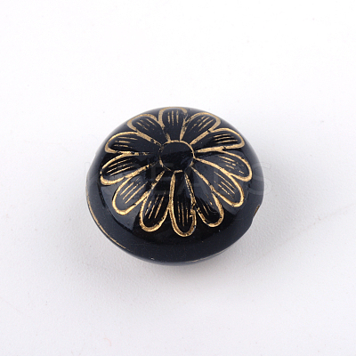 Flat Round with Flower Plating Acrylic Beads PACR-Q102-213B-1