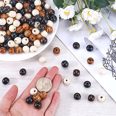 400Pcs 4 Styles Natural Wood Beads WOOD-GF0002-15B-1