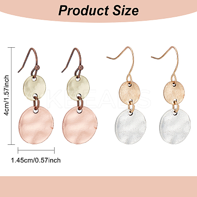 2 Pairs 2 Colors Retro Two Tone Alloy Flat Round Dangle Earrings for Women EJEW-AN0002-40-1