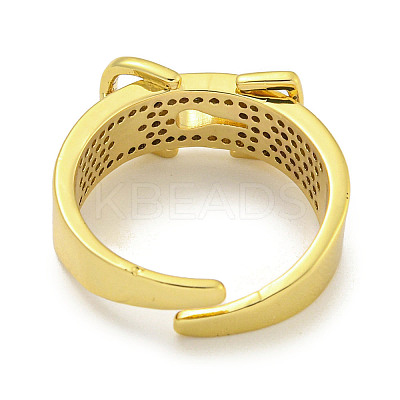 Rack Plating Brass Micro Pave Cubic Zirconia Belt Shape Open Cuff Rings for Women RJEW-F162-10G-1