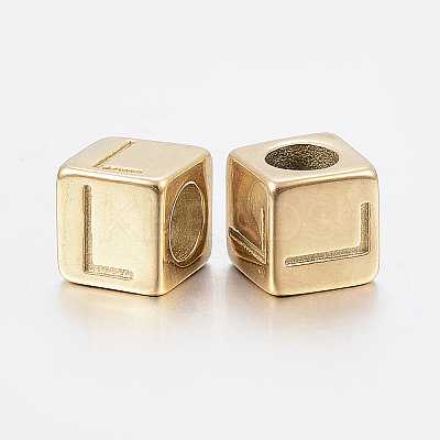 304 Stainless Steel Large Hole Letter European Beads X-STAS-H428-01G-L-1