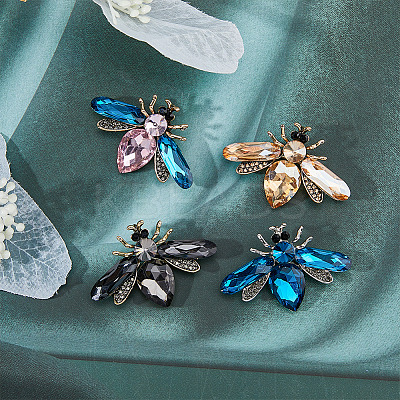 4Pcs 4 Colros Rhinestone Bee Brooch Pin JEWB-HY0001-03-1