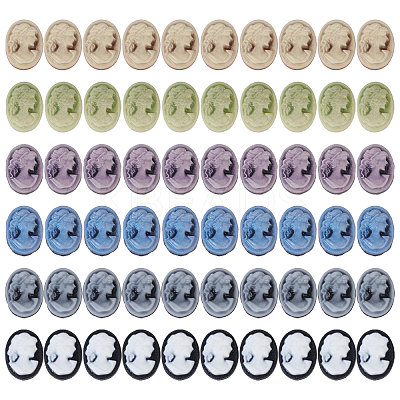 60Pcs 6 Colors Rertro Lady Cameo Resin Cabochons RESI-CA0001-73-1