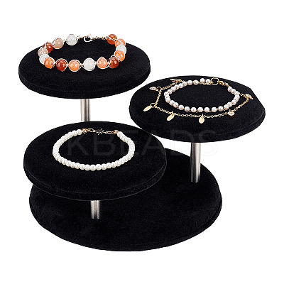 3-Tier Wood Covered Velvet Jewelry Display Risers ODIS-WH0026-13A-1