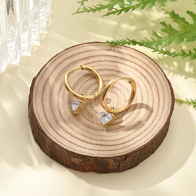 304 Stainless Steel Micro Pave Cubic Zirconia Hoop Earrings Ion Plating(IP) STAS-R004-03G-02-1