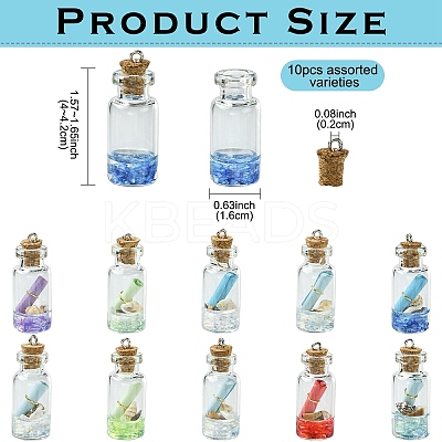 10Pcs Glass Wishing Bottle Pendant Decorations GLAA-YW0005-08-1