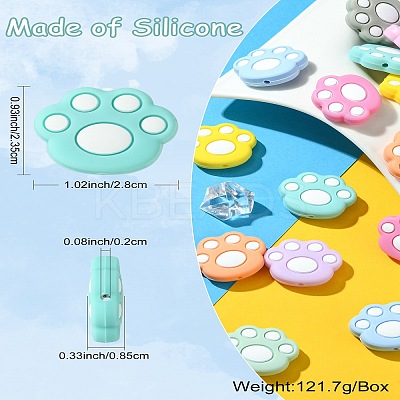 22Pcs 11 Colors Cat Paw Print Food Grade Eco-Friendly Silicone Focal Beads SIL-CJ0001-34-1