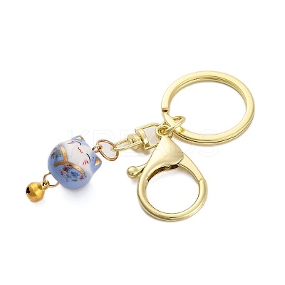 Fortune Cat Porcelain Pendant Keychain KEYC-G064-03G-1