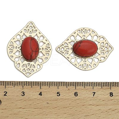Brass Pave Dyed Synthetic Turquoise Rhombus Filigree Joiners KK-Z088-04G-02-1