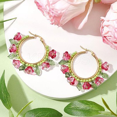 Glass Hoop Earrings EJEW-TA00589-02-1