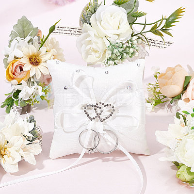 Tribute Silk Wedding Ring Pillow with Polyester Ribbon and Alloy Heart DIY-WH0325-48A-1