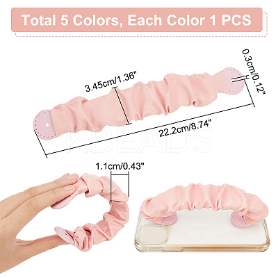 5Pcs 5 Colors Wrinkled PU Leather Mobile Phone Wrist Strap AJEW-WR0001-74-1