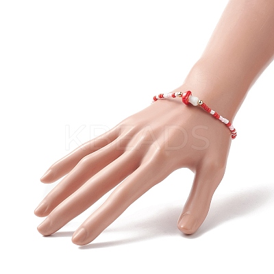 Mushroom Lampwork & Glass Seed & Brass Beaded Stretch Bracelets for Women BJEW-JB09272-1