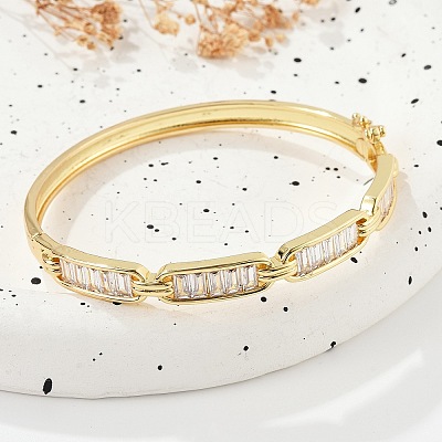 Brass Micro Pave Clear Cubic Zirconia Hinged Bangles for Women BJEW-K274-06G-1