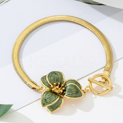 Summer Beach Alloy Yellow Green Enamel Flower Flat Snake Chain Anklets for Women FS-WGA3212-01-1