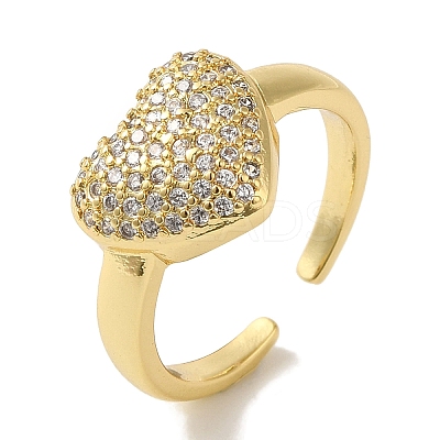 Rack Plating Brass Micro Pave Clear Cubic Zirconia Cuff Ring RJEW-P104-07G-1