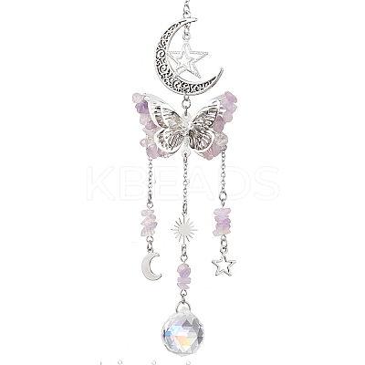 Alloy Hollow Moon Butterfly Hanging Ornaments HJEW-TA00173-01-1