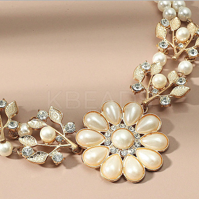 Alloy Crystal Rhinestone Flower Pendant Round Imitation Pearl Double Layer Necklaces for Women FS-WG4730C-01-1