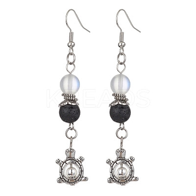 5 Pairs 5 Styles Natural Lava Rock Round Beaded Dangle Earrings EJEW-JE05476-S-1