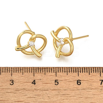 Rack Plating Heart Brass Micro Pave Clear Cubic Zirconia Stud Earrings EJEW-H143-17G-1
