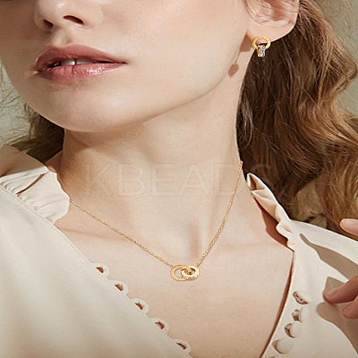 316L Surgical Stainless Steel Crystal Rhinestone Interlocking Roman Numbers Ring Pendant Necklaces & Brass Pave Clear Cubic Zirconia Stud Earrings Sets for Women SJEW-LP0001-33-1