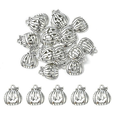 20Pcs Tibetan Style Halloween Pumpkin Jack-O'-Lantern Alloy Pendants TIBEP-YW0001-43AS-1