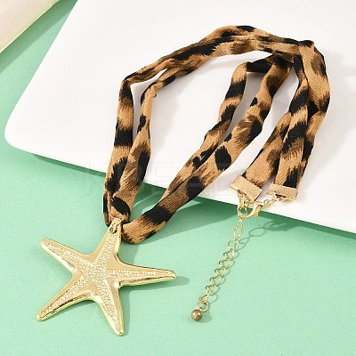 Ocean Alloy Starfish Pendant 2-Strand Leopard Print Polyester Cord Necklaces for Women NJEW-A066-06G-1
