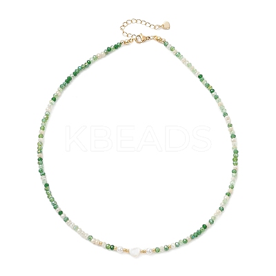 Natural Shell Heart & AB Color Plated Glass Faceted Rondelle Beaded Necklaces NJEW-JN05863-1