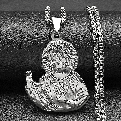 201 Stainless Steel Saint Jude Pendant Necklaces for Men Women LS-NJEW-K283-16P-1
