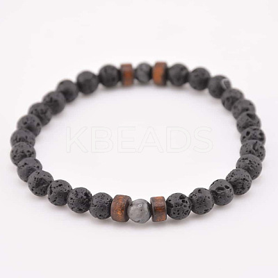 Natural Lava Rock Round Beads Stretch Stretch for Men Women AE5007-1