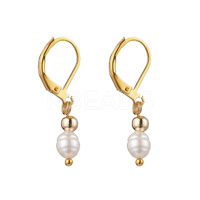 Natural Baroque Pearl Oval Leverback Earrings EJEW-JE06437-1