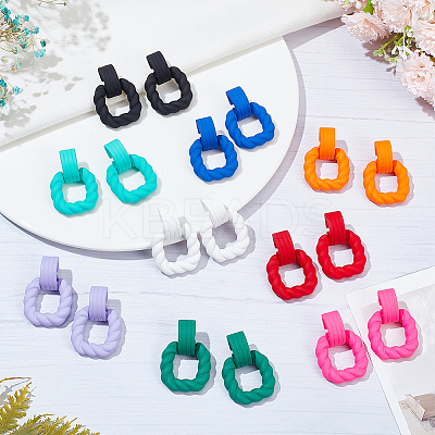 9 Pairs 9 Colors Acrylic Twist Rectangle Dangle Stud Earrings with Sterling Silver Pins for Women EJEW-AN0004-05-1
