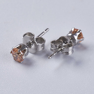 Cubic Zirconia Stud Earrings EJEW-I209-09-4mm-1