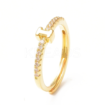 Clear Cubic Zirconia Initial Letter Adjustable Ring RJEW-C052-01G-I-1