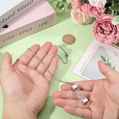 1Pc Glass Hourglass Rectangle Pet Memorial Keepsake Urn Ashes Pendant Necklaces NJEW-CA0001-27P-1