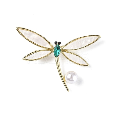 Rhinestonoe Dragonfly with Plastic Imitation Pearl Brooch Pin LS-JEWB-I020-02LG-1