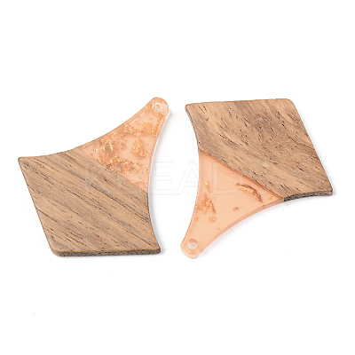 Transparent Resin & Walnut Wood Pendants RESI-S389-055A-B04-1