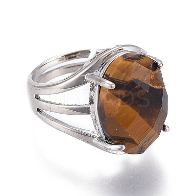 Adjustable Faceted Natural Tiger Eye Finger Rings RJEW-I068-B02-1-1