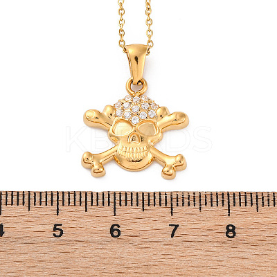 304 Stainless Steel Crystal Rhinestone Skull Pendant Necklaces NJEW-Z057-03B-G-1