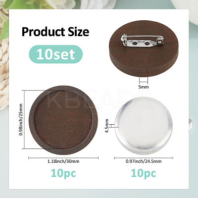DIY Round Wood & Aluminum Brooch Making Kits DIY-FH0009-69B-1