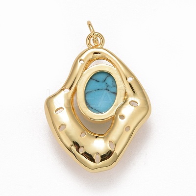 Brass Synthetic Turquoise Pendants KK-M229-10G-1
