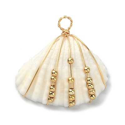 Natural Shell Copper Wire Wrapped Pendants PALLOY-TA00078-01-1