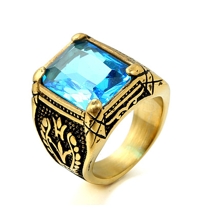 316L Stainless Steel & Cubic Zirconia Men's Vintage Carved Finger Rings FS-WG82D33-35-1