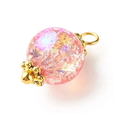 Electroplate Crackle Glass Bead Pendants PALLOY-JF01141-1
