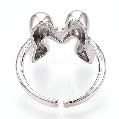Initials Brass Open Cuff Ring for Women RJEW-N046-02M-P-1